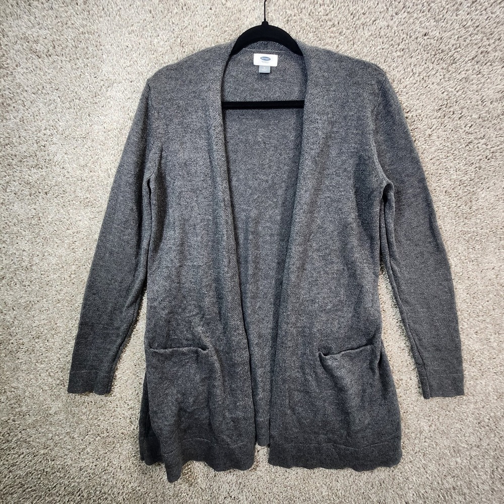 Old Navy Cardigan Women Medium Gray Heather Patch Pockets Long Sleeve Open Front